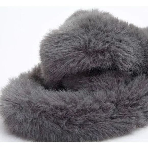 Women Cross Band Slippers Soft Plush Furry Cozy Open Toe Shoes Slip On, 11-12 - Picture 5 of 8